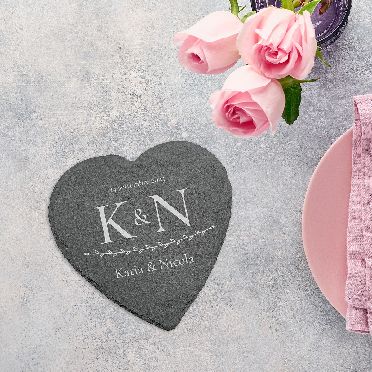 Sottobicchiere personalizzato per matrimonio cuore