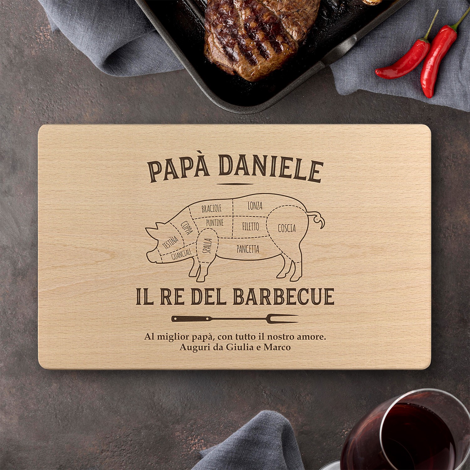 Tagliere personalizzato per Papà Re della griglia