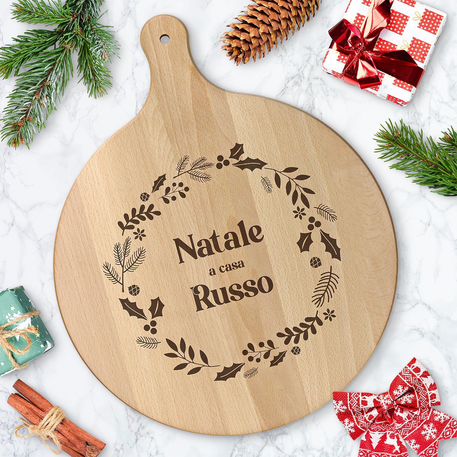 Tagliere personalizzato Natale in famiglia rotondo