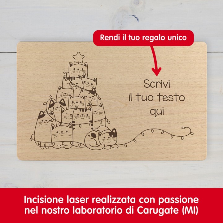 Tagliere natalizio personalizzato Albero di gatti
