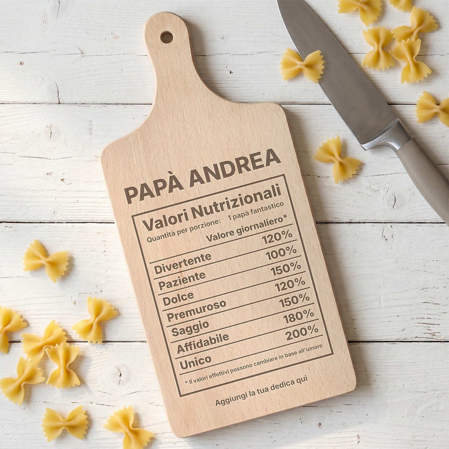 Tagliere personalizzato Valori nutrizionali del papà