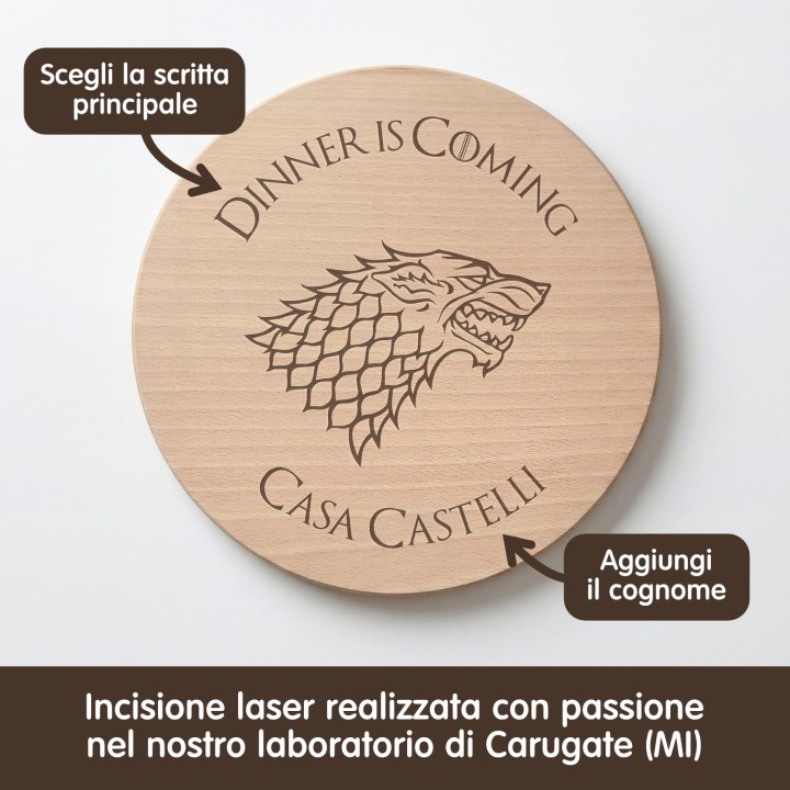 Tagliere personalizzato Dinner is coming - rotondo