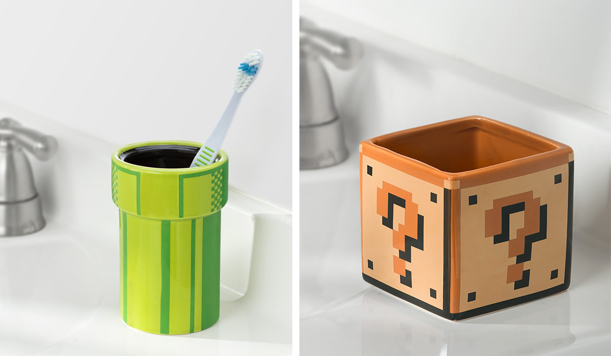 Portaspazzolini e bicchiere Super Mario