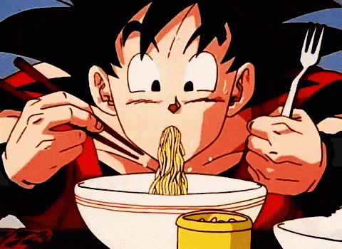 Goku che mangia i noodle