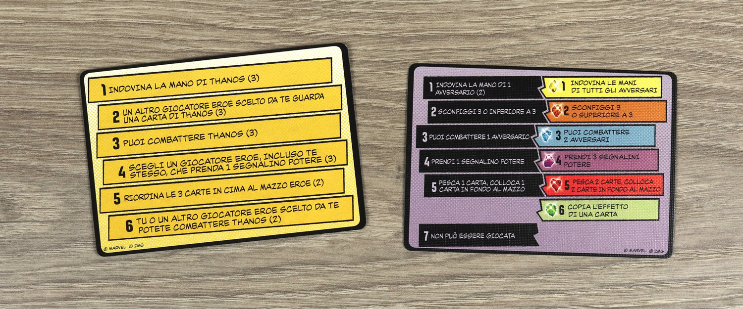 MARVEL Il Guanto dell'Infinito - Elenco poteri carte