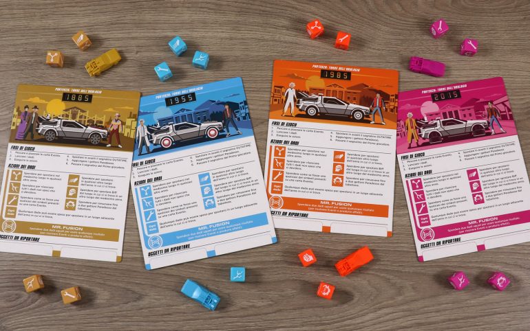 BTTF: Dice through time (schede giocatore, dadi e pedine DeLorean)