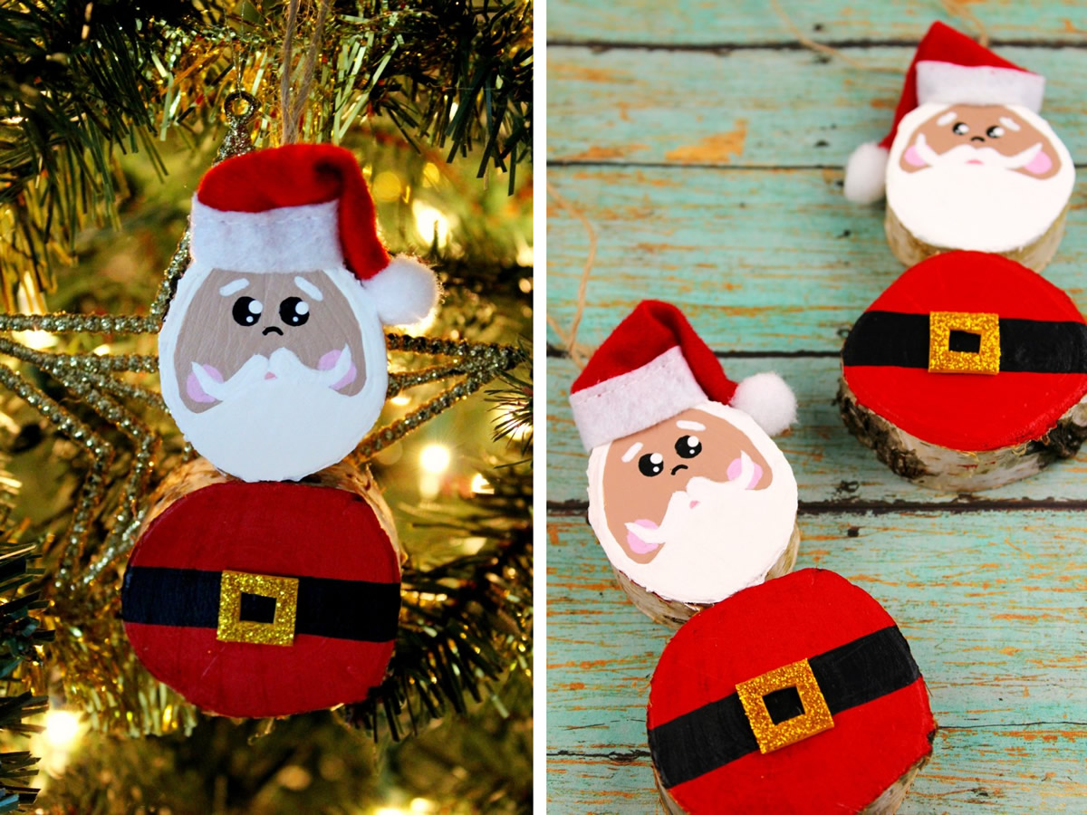 Addobbi a forma di Babbo Natale (con fette di legno)