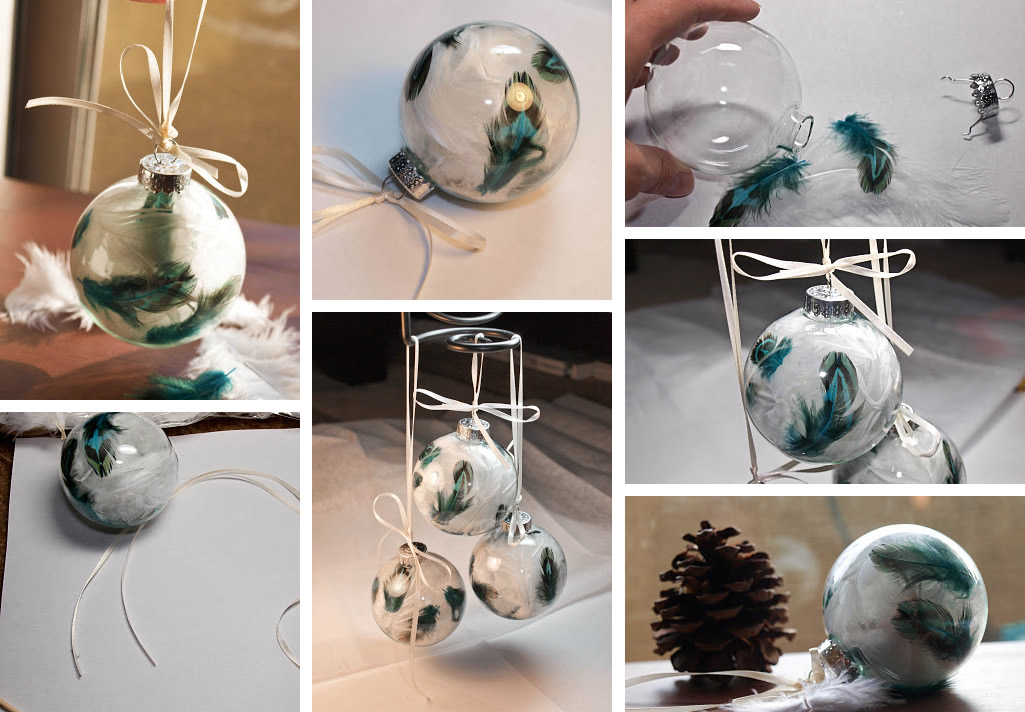 Palline di Natale ripiene di piume