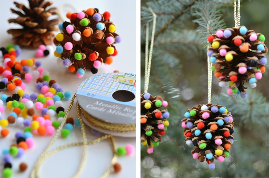 Pigne decorate con pom pom