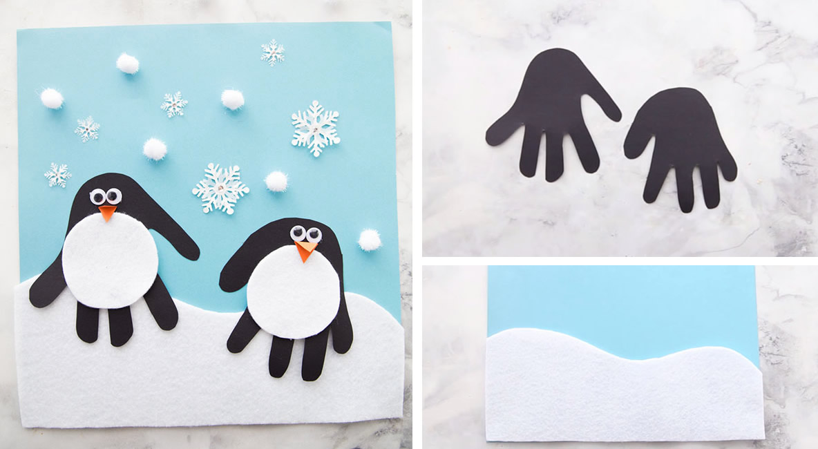 Pinguini con le impronte delle mani