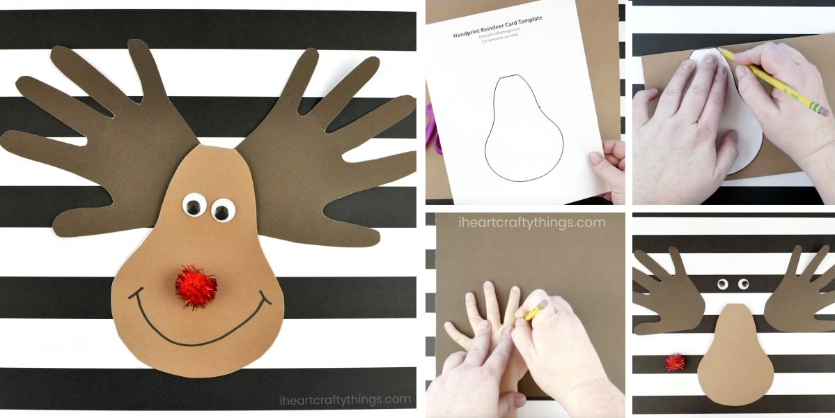Biglietto di Natale Renna con sagoma delle mani