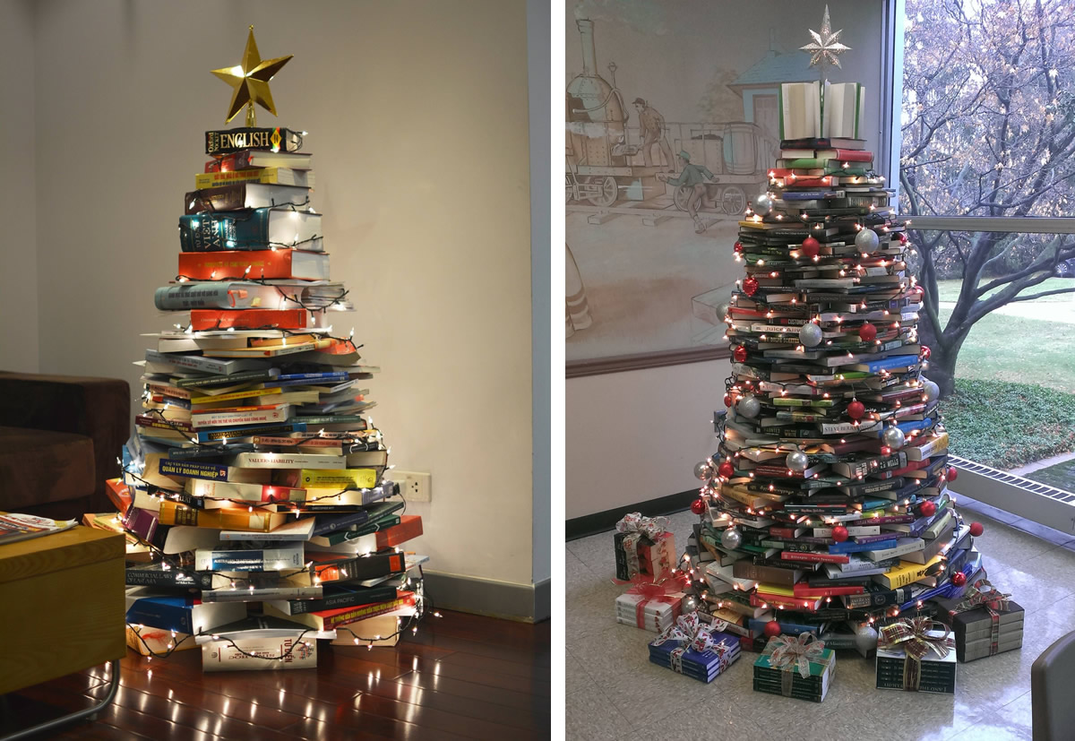 Albero di Natale fatto con i libri