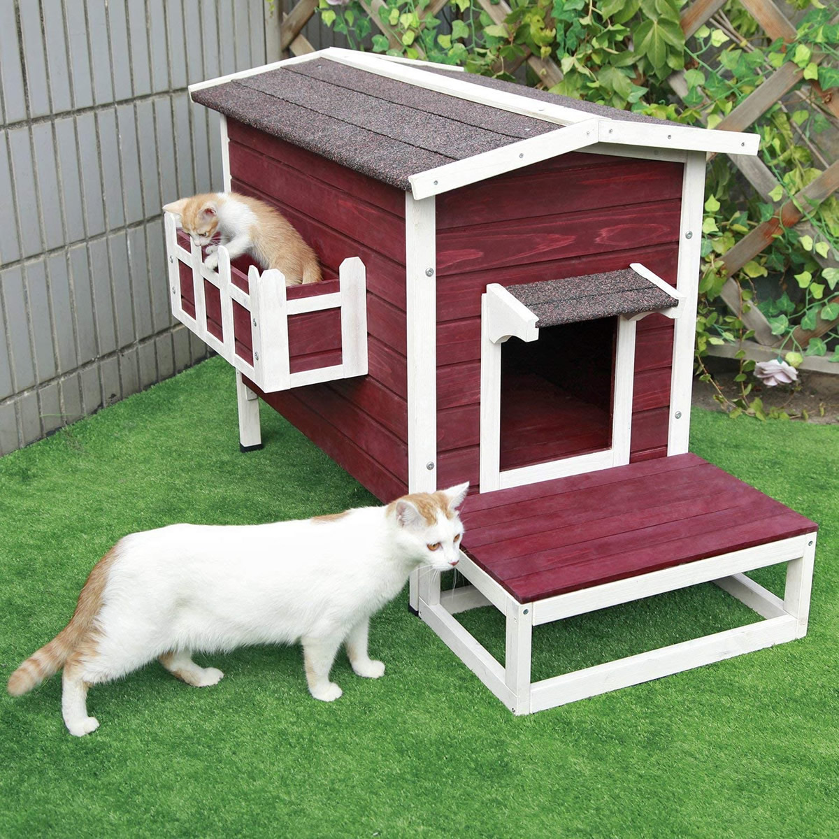 Cuccia per gatti con patio e balconcino