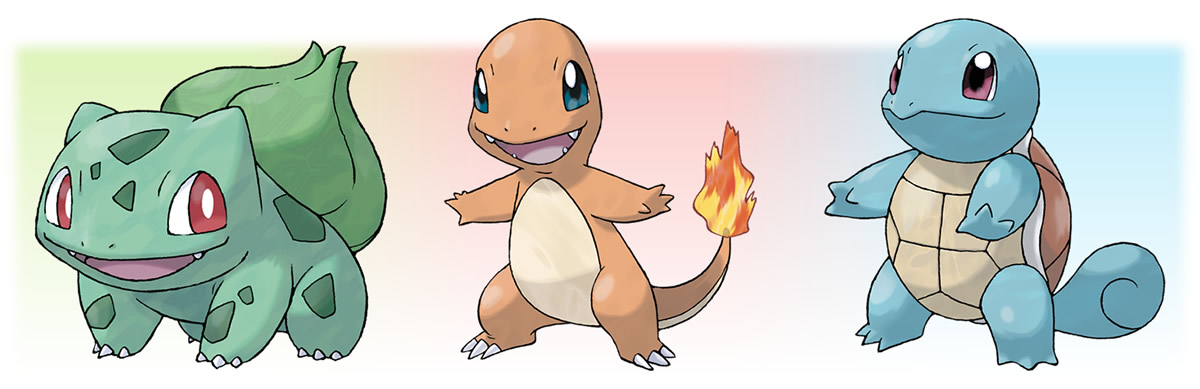 Pokemon starter g1 (Bulbasaur, Charmander e Squirtle)
