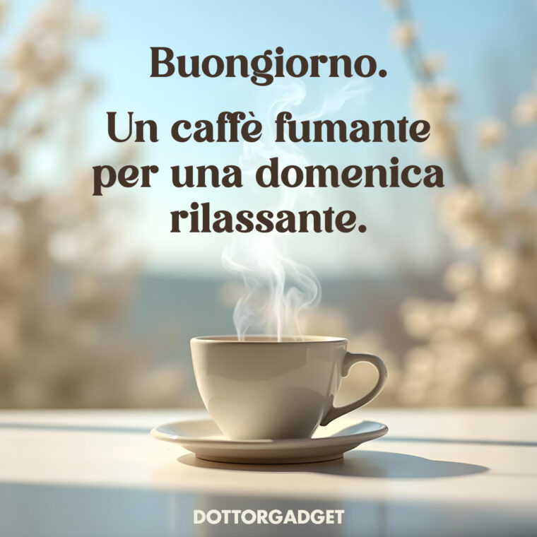 Buongiorno. Un caffè fumante per una domenica rilassante. (Frasi di buona domenica)